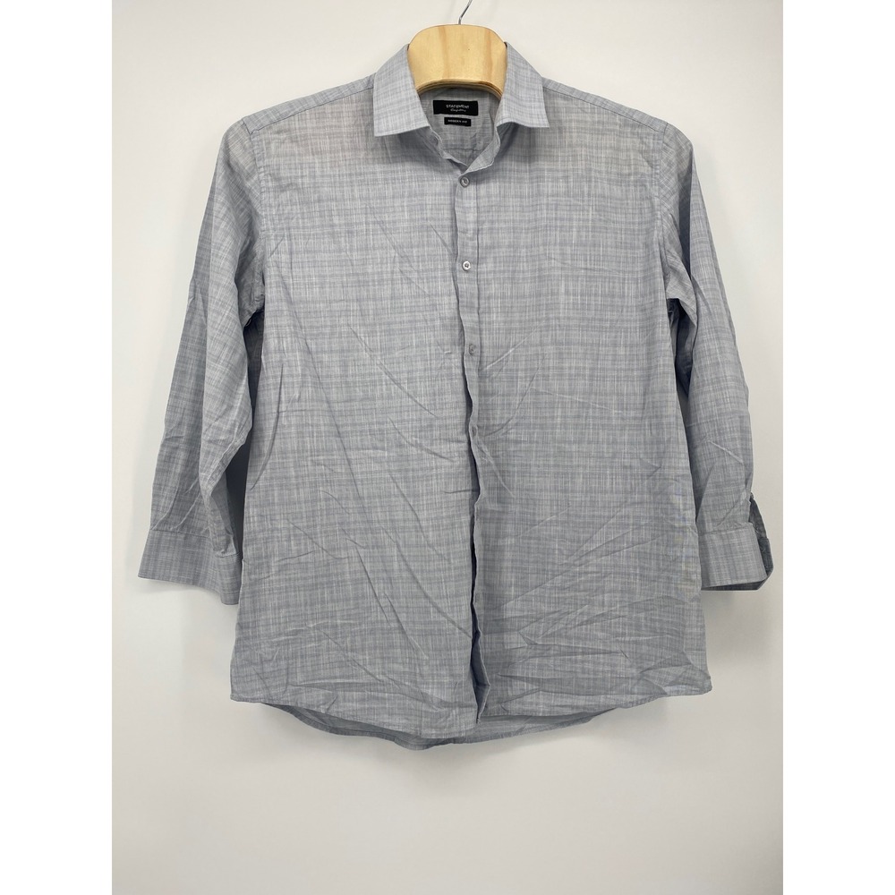 Statement Confidence Dress Shirt Mens XXL 18-18.5 Blue White Grid Modern Fit L/S